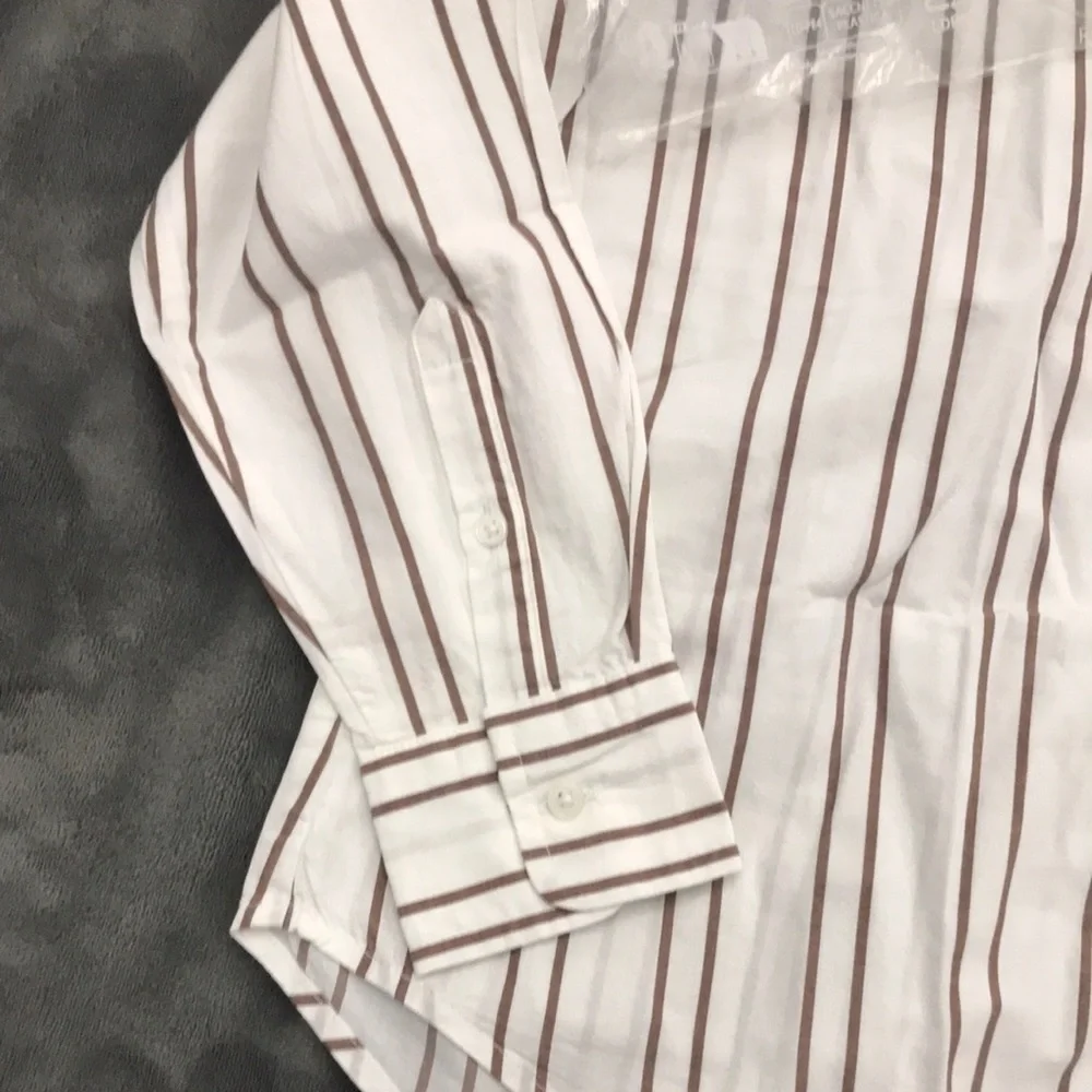 Old Navy Women's White and Brown Striped Button Down Shirt - Picture 6 of 6